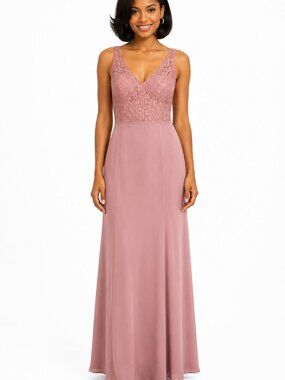 NWT Sleeveless Half Lace Maxi Dress Dusty Rose Evening Bridal Wedding Formal